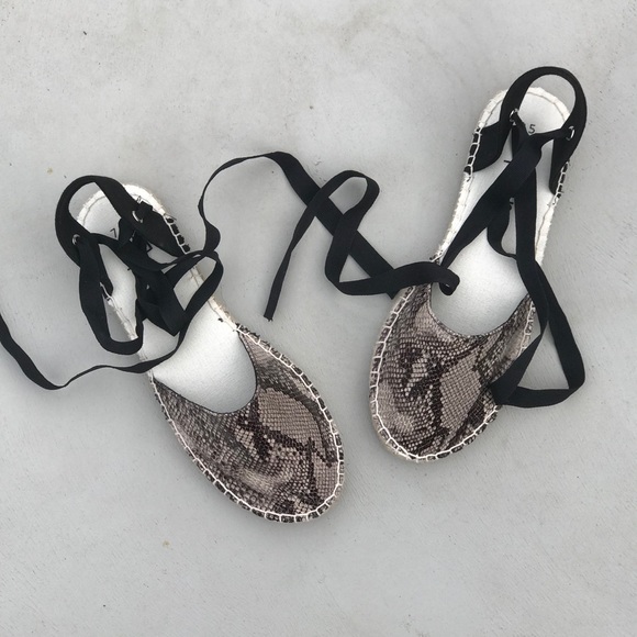 Snake Print Ankle Wrap Closed Toe Espadrilles - Picture 2 of 8